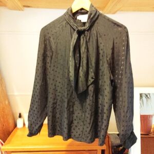 Rafaella Vintage Black 100% Silk Blouse With Polka dot